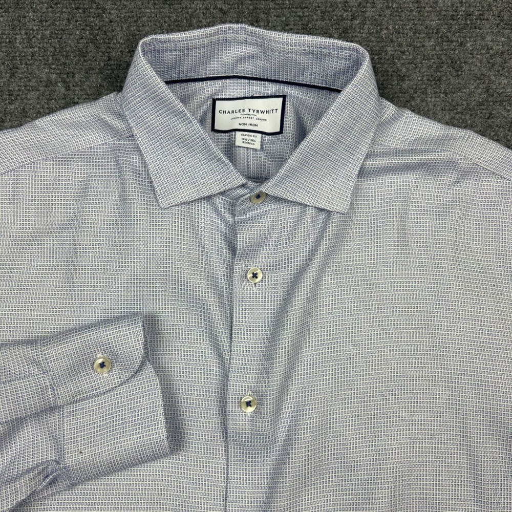 Charles Tyrwhitt Button Up Shirt Mens 16.5 34 Blue White Non-Iron Classic Fit